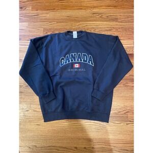 Vintage Men's Sweatshirt XL Navy‎ Blue Canada Original Graphic Crew Neck